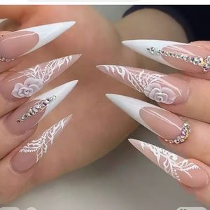 NEW 24Pcs Press on Nails Long Luxury Fake Nails Full Cover GLUE included